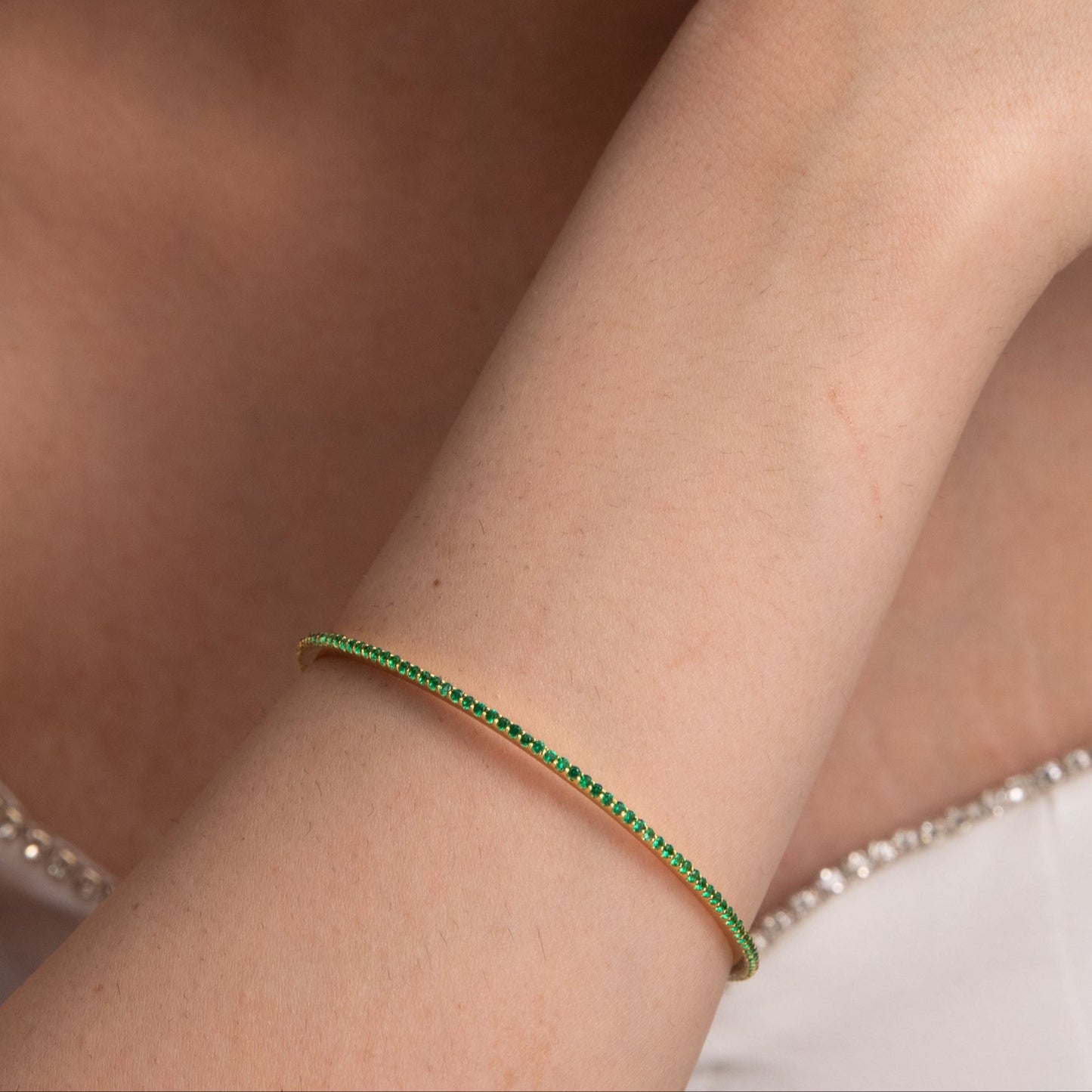 Circle of Love Green Silver Bangle