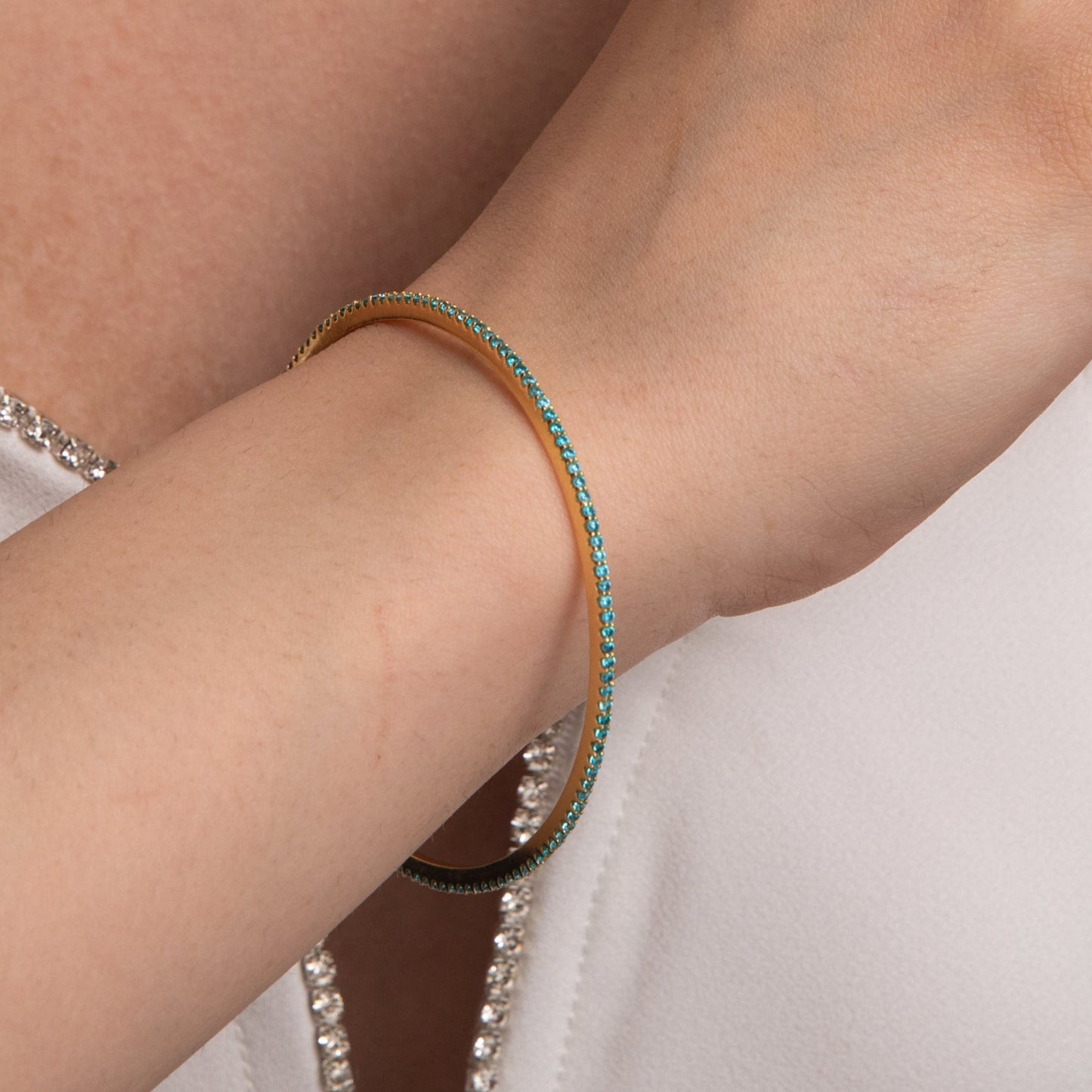 Circle of Love Aquamarine Silver Bangle