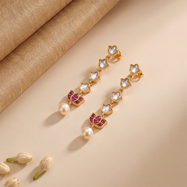 Mrinala Gold Plated Silver Drop Earrings