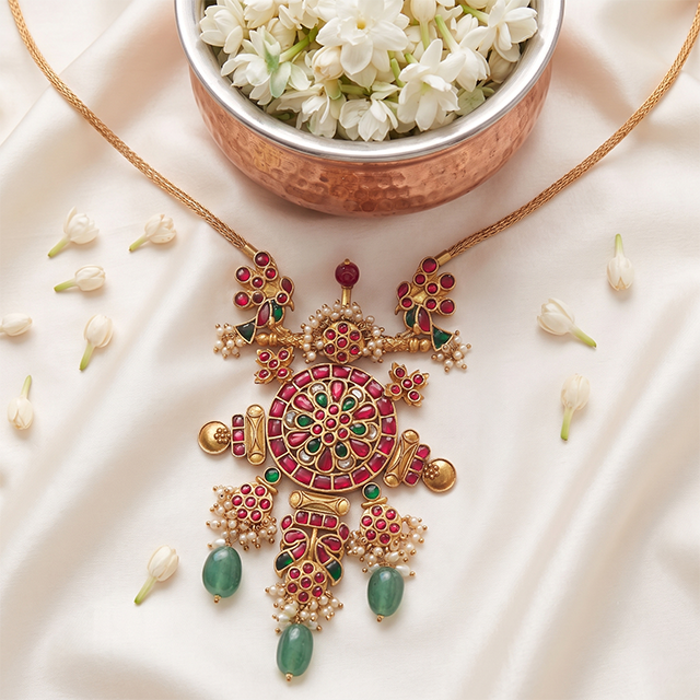 Samvadita Contemporary Kempu Silver Necklace