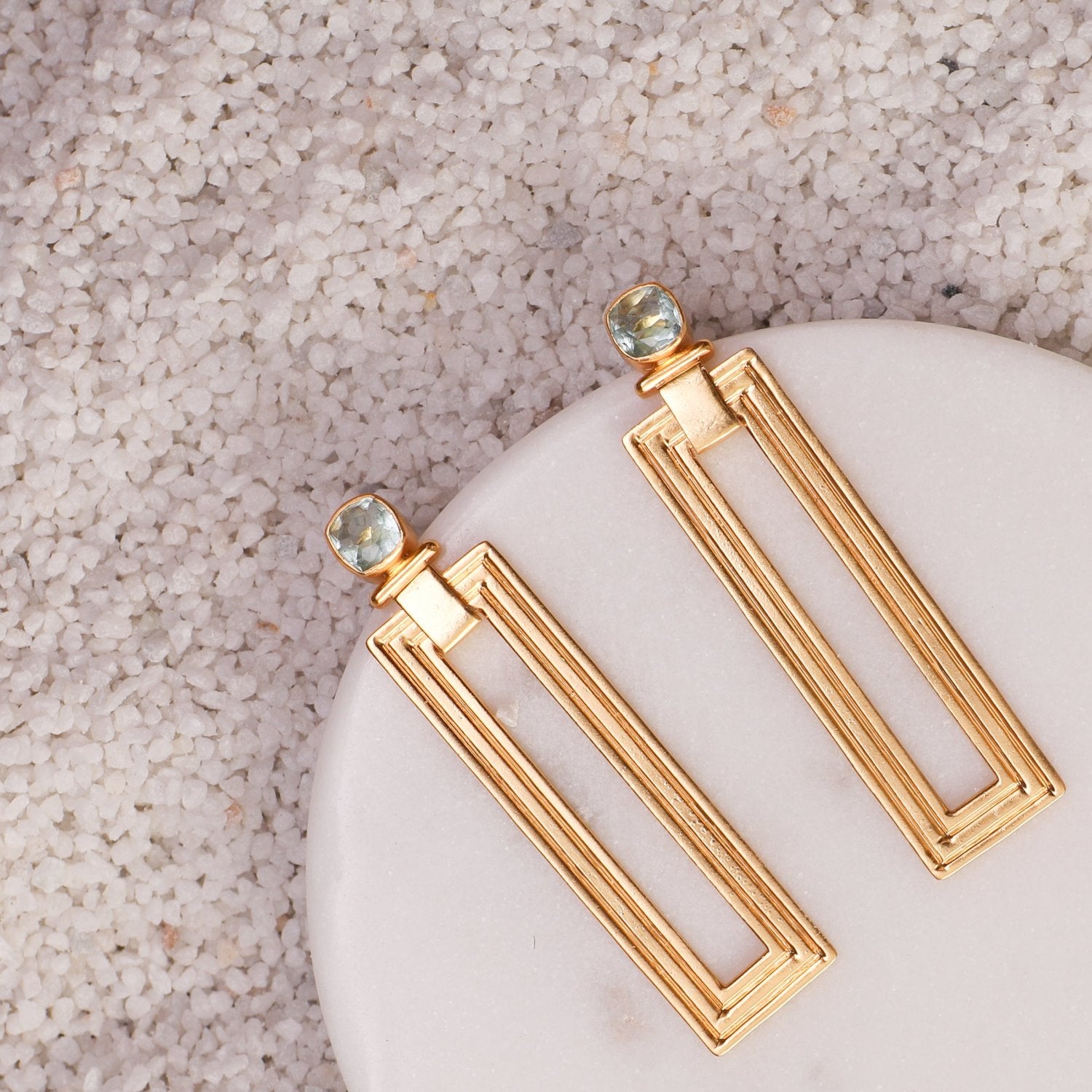 Dune Rectangular Silver Drop Earrings