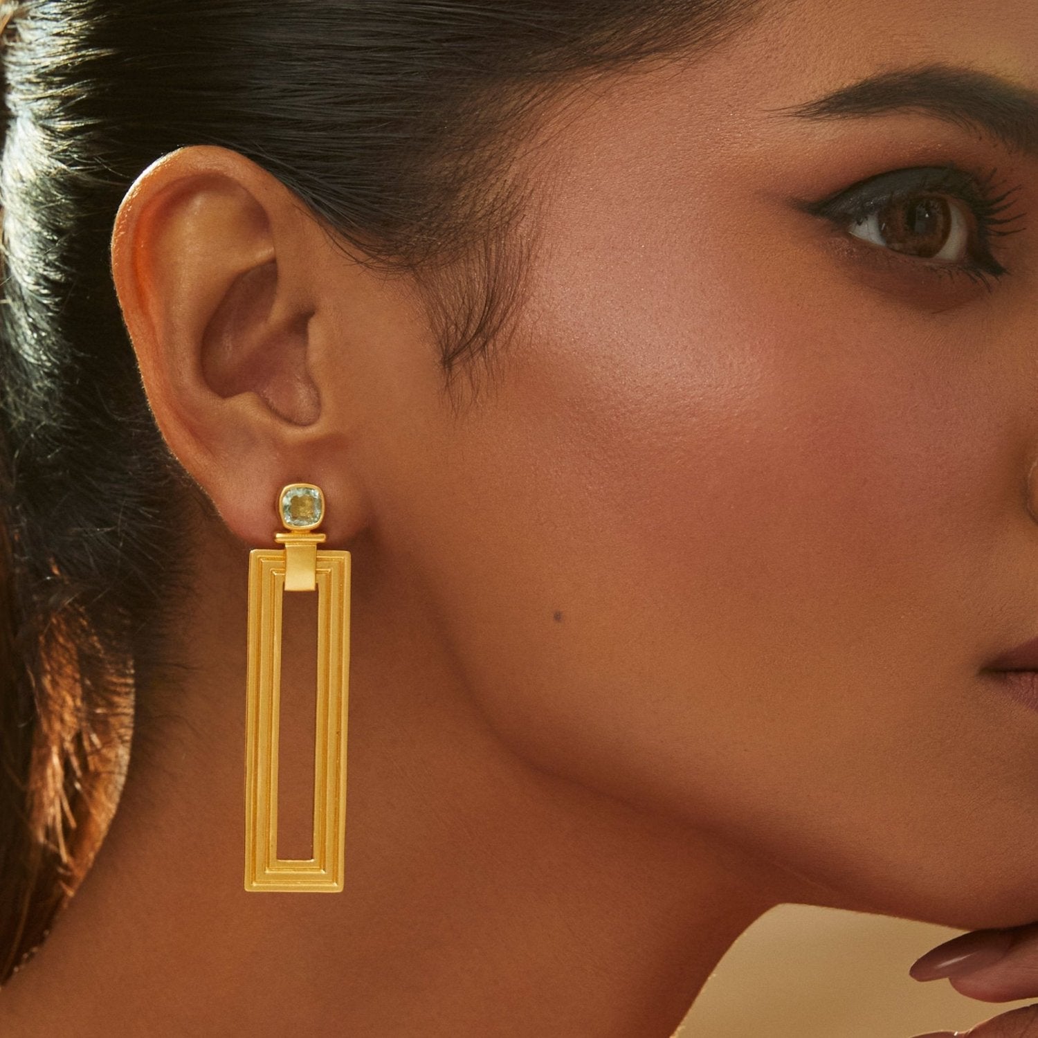 Dune Rectangular Silver Drop Earrings