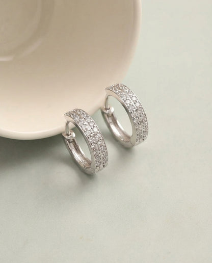 Double Pave Silver Hoop Earrings
