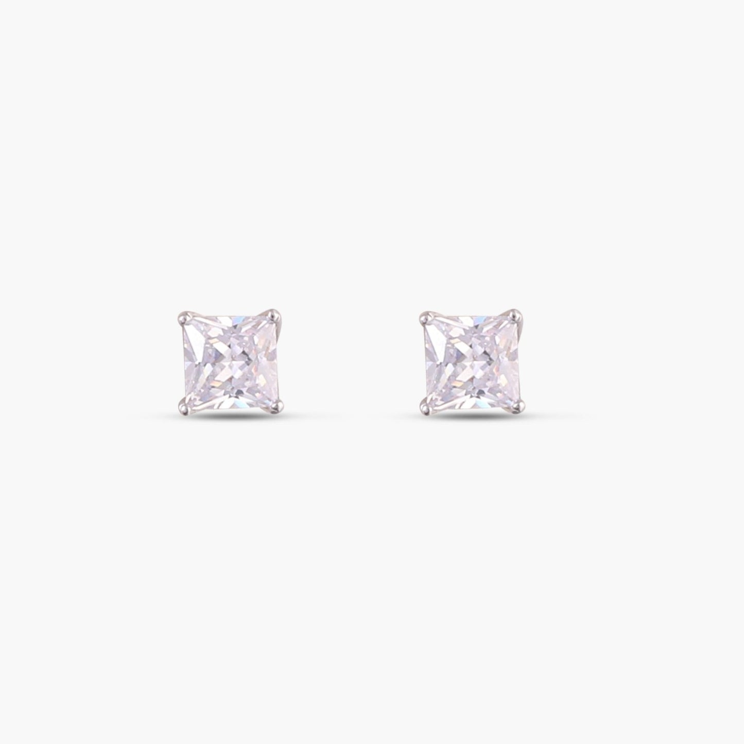 Classic Princess Cut CZ  Solitaire  Silver Stud Earrings, Medium