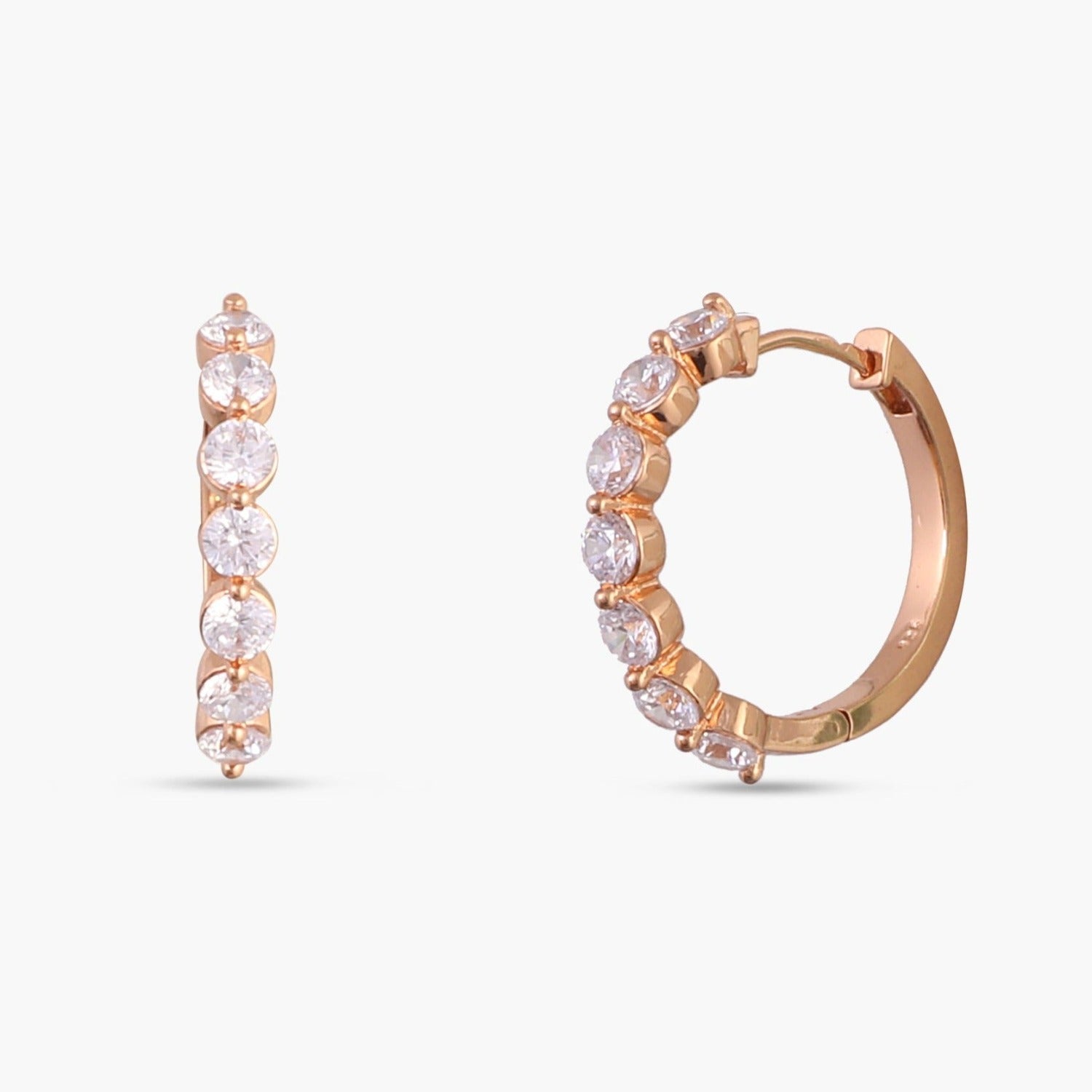 CZ Crescent Silver Hoop Earrings