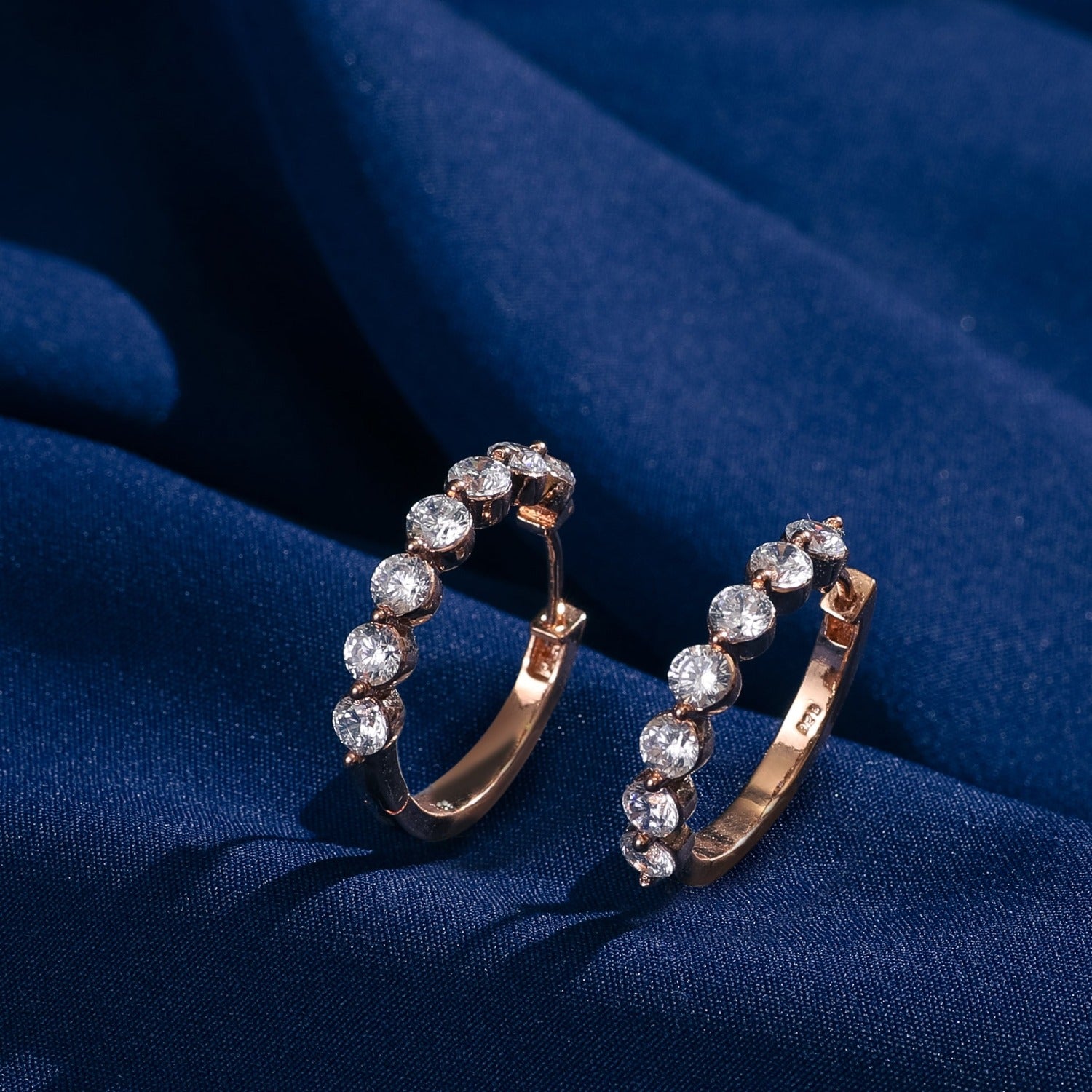 CZ Crescent Silver Hoop Earrings 