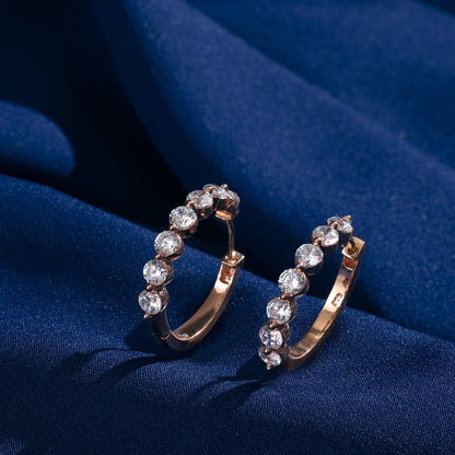 CZ Crescent Silver Hoop Earrings 
