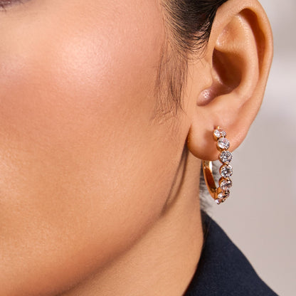 CZ Crescent Silver Hoop Earrings