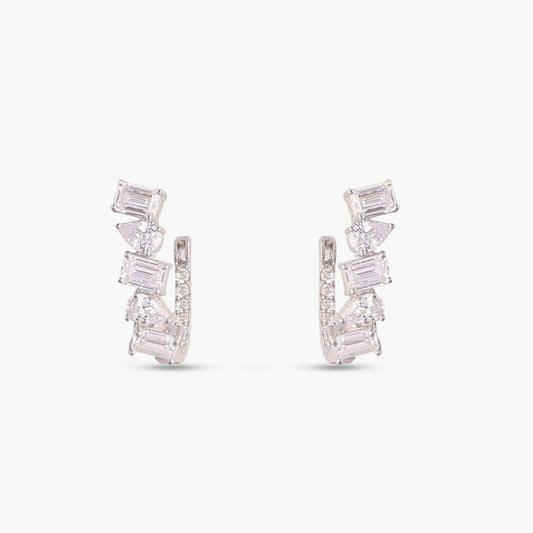 Drop and Emerald Cut CZ Silver Hoop Earrings