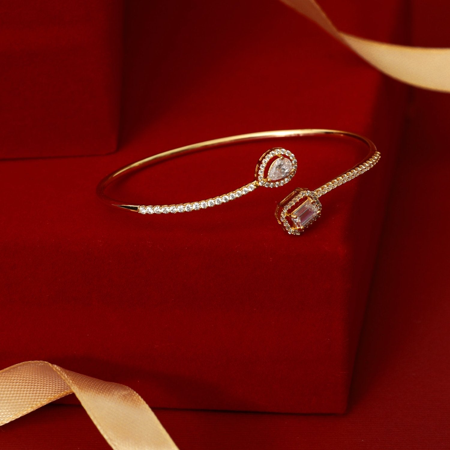 Duet Open Gold Plated CZ Silver Bracelet