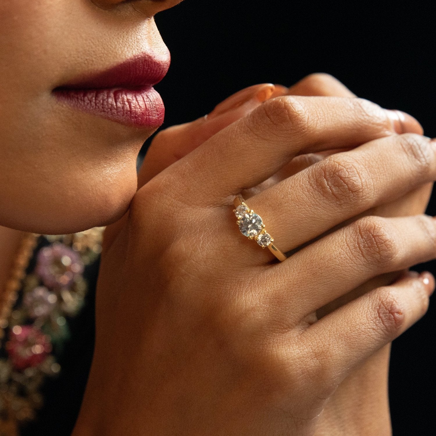 Triad CZ Gold Plated Silver Ring