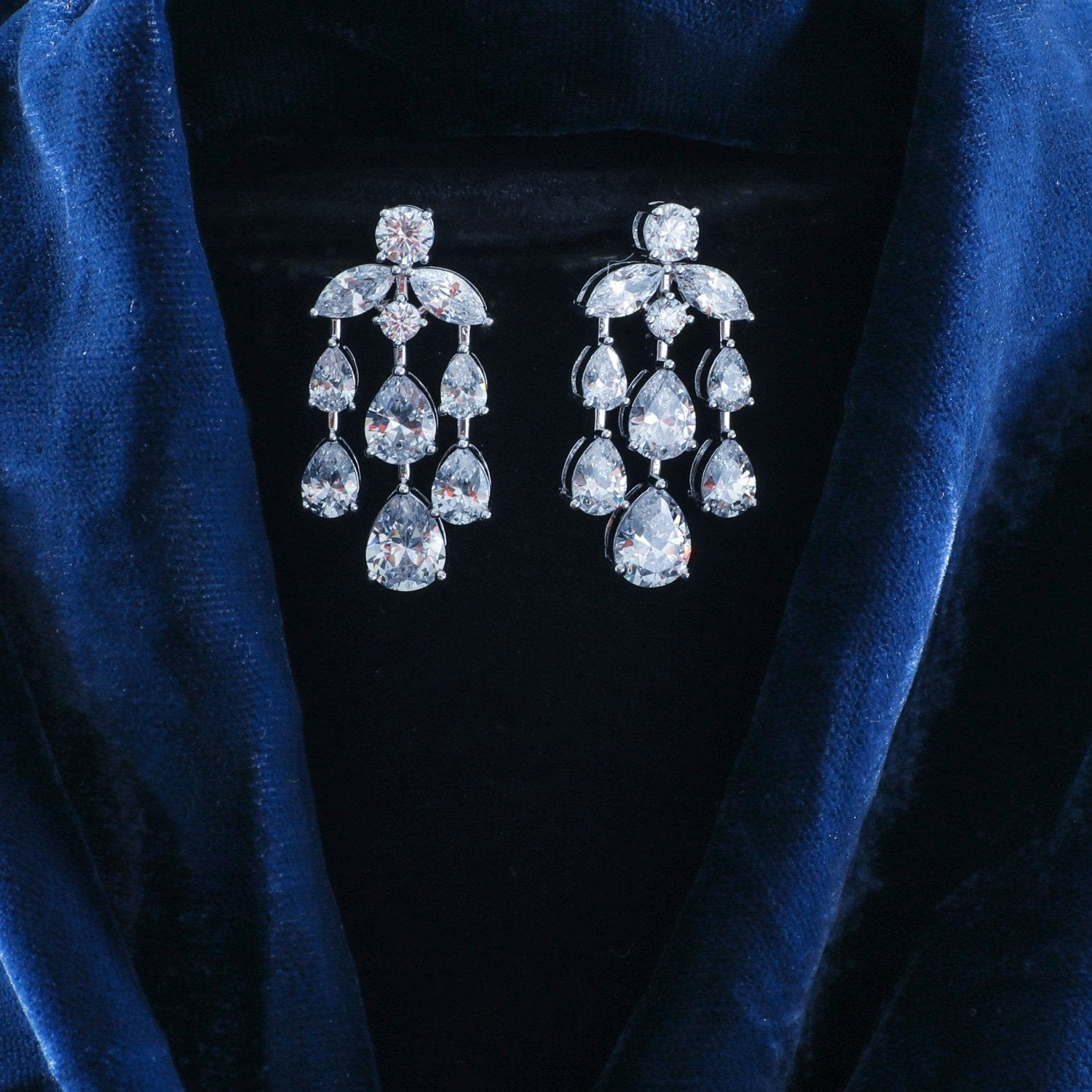 Aurelia CZ Silver Chandelier Earrings