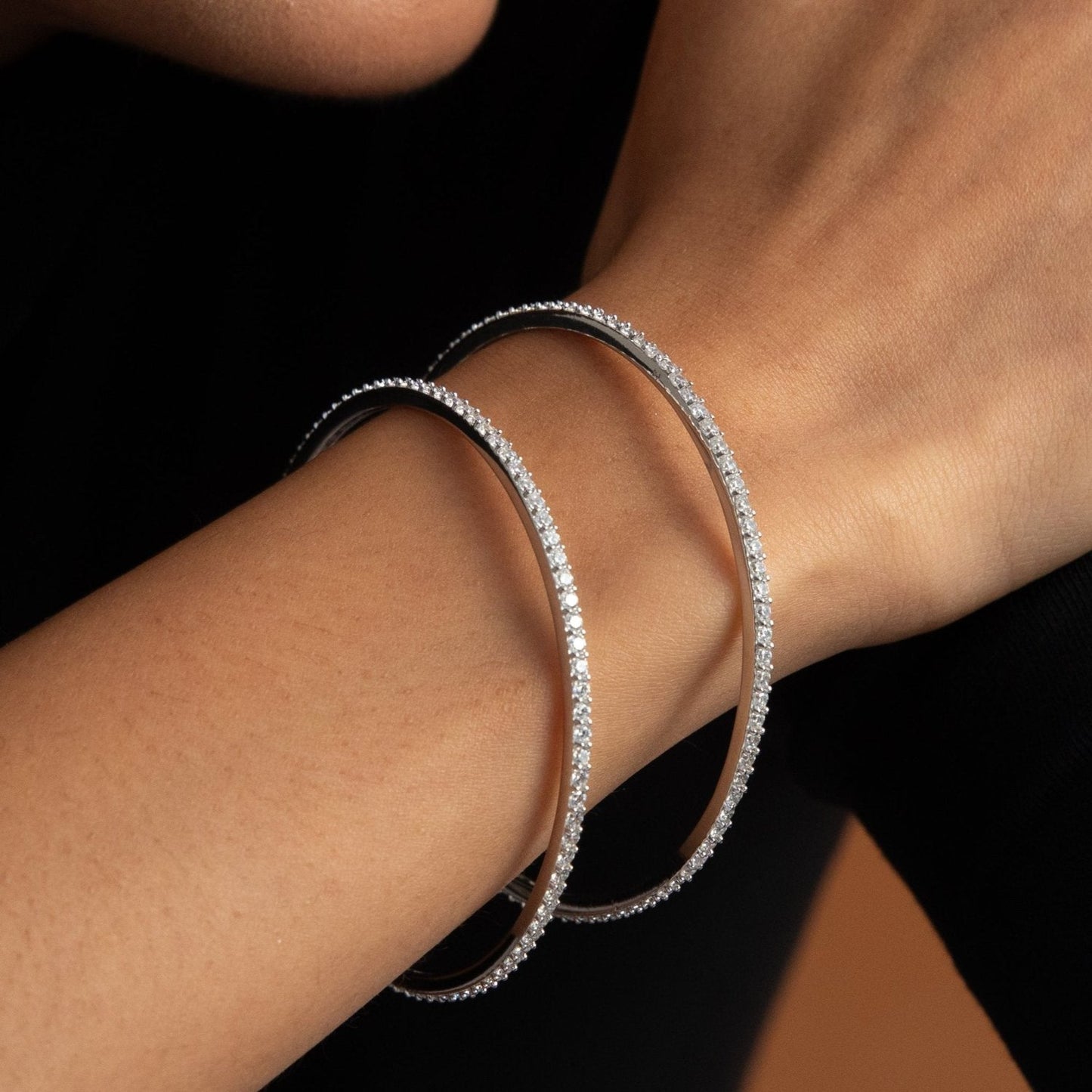 Minimalist CZ Silver Bangles
