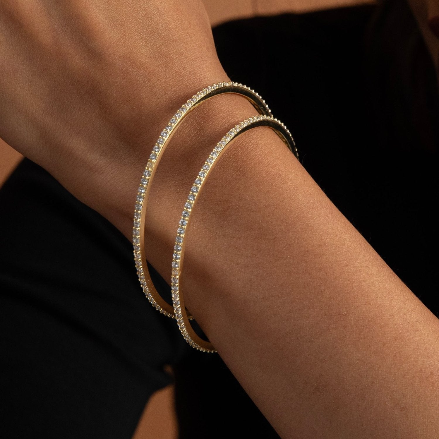 Minimalist Gold Plated CZ Silver Bangles - Main Image