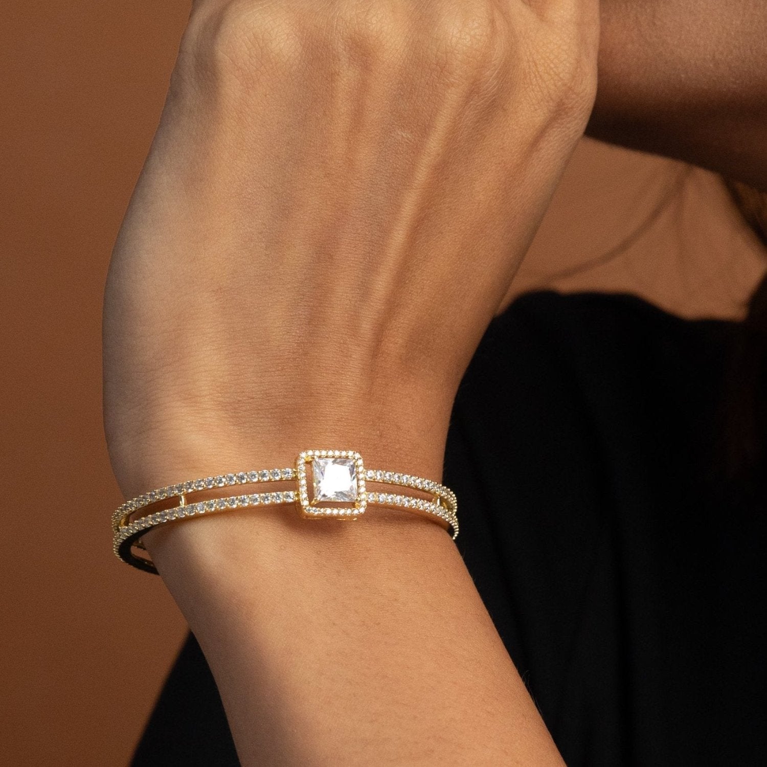 Grandeur Layered Gold Plated CZ Silver Bracelet