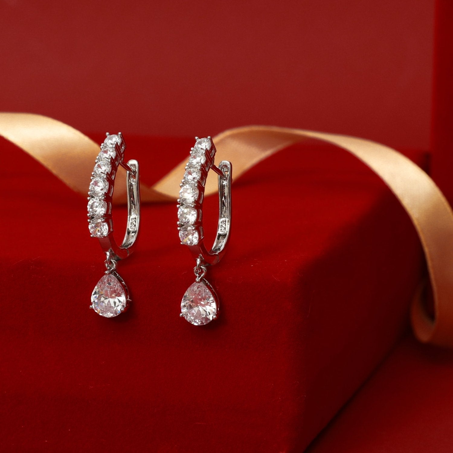 Drop of Light CZ Silver Hoop Earrings