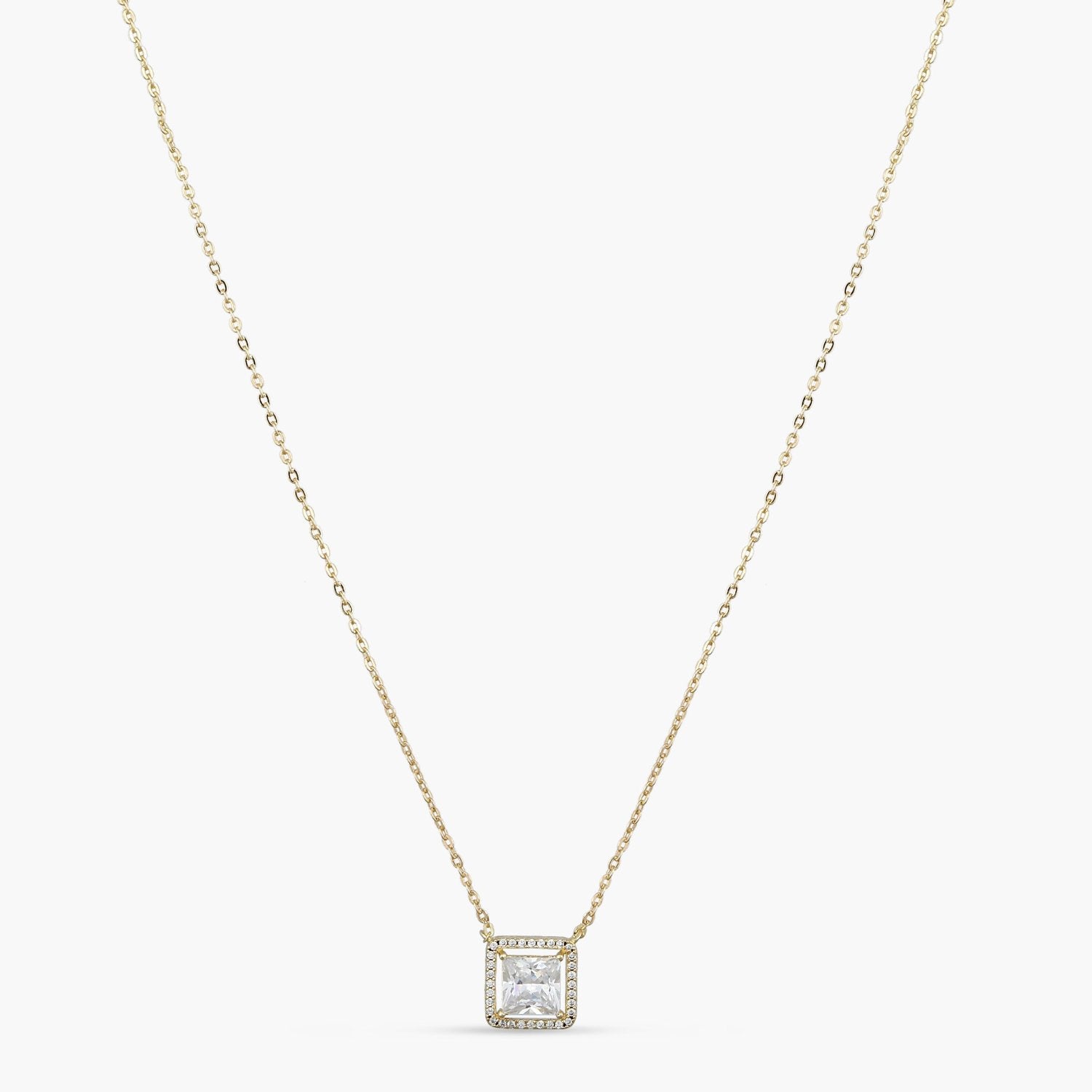 Squared Brilliance Gold Plated CZ Silver Pendant Necklace