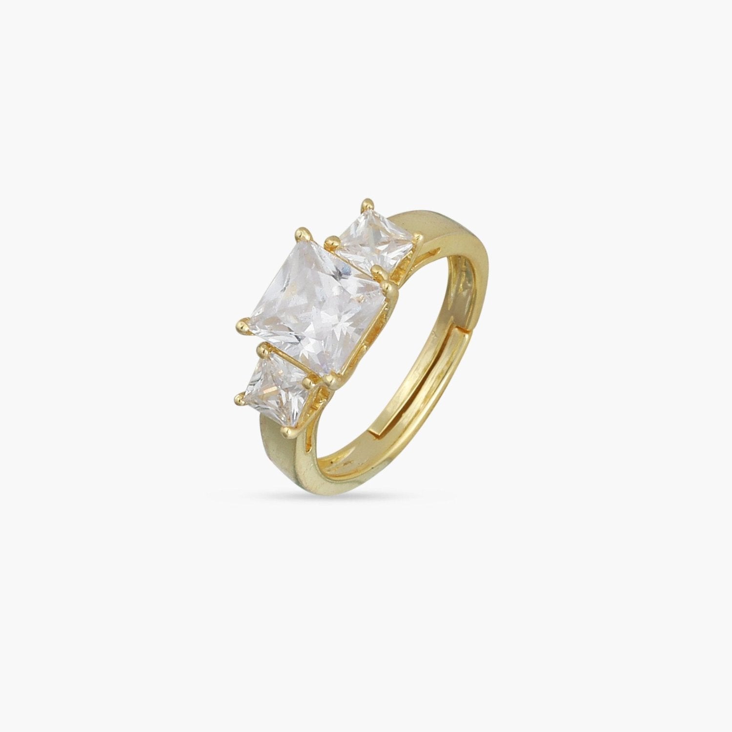 Celestia Three Stone Gold Plated CZ Silver Ring