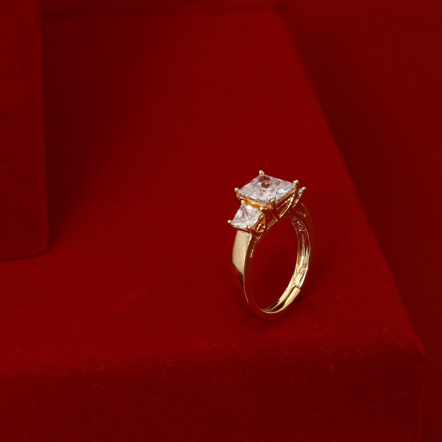 Celestia Three Stone Gold Plated CZ Silver Ring