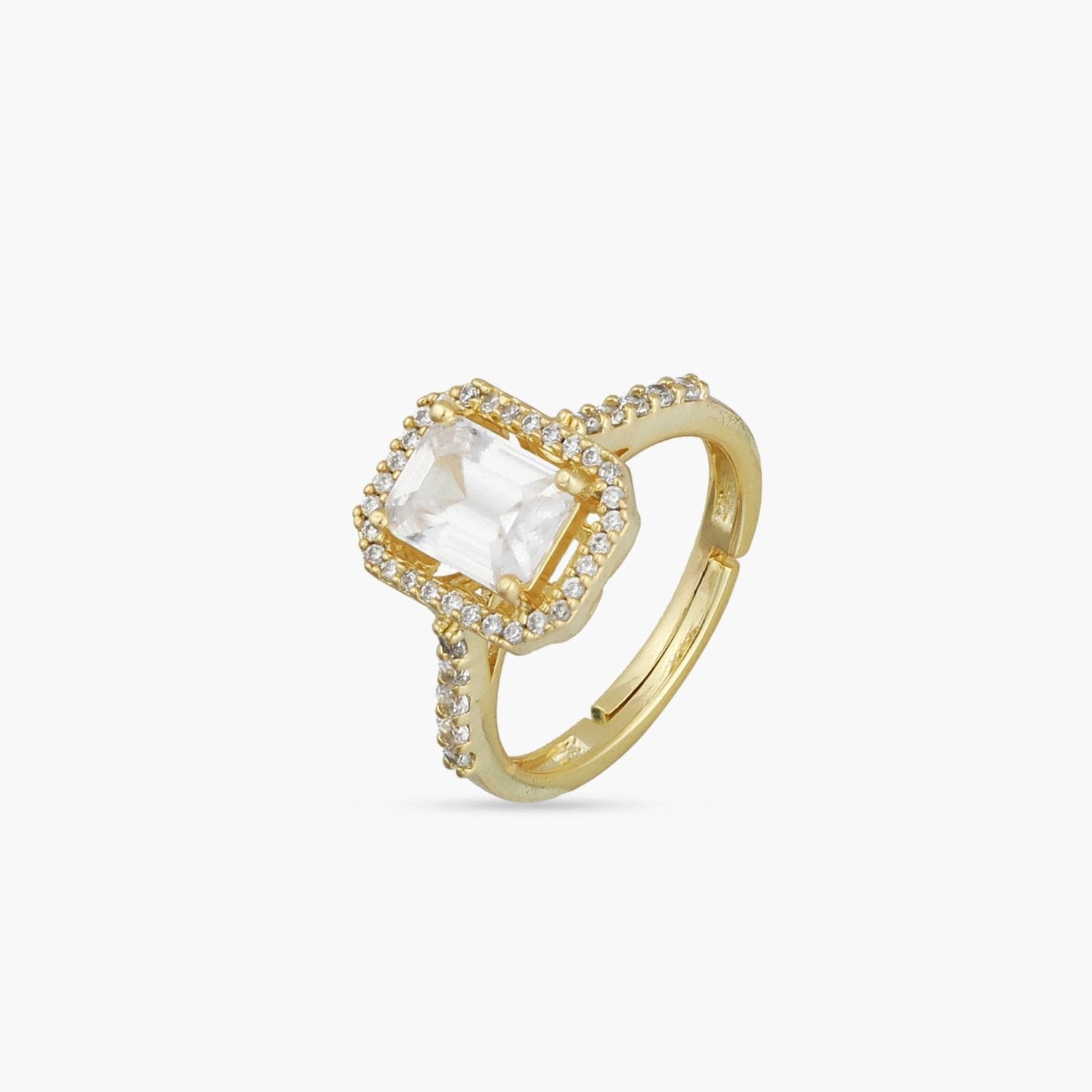 Regal Square Statement Gold Plated CZ Silver Ring