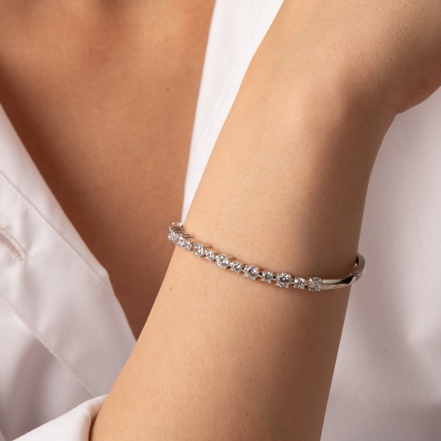 Waveform CZ Silver Cuff Bracelet