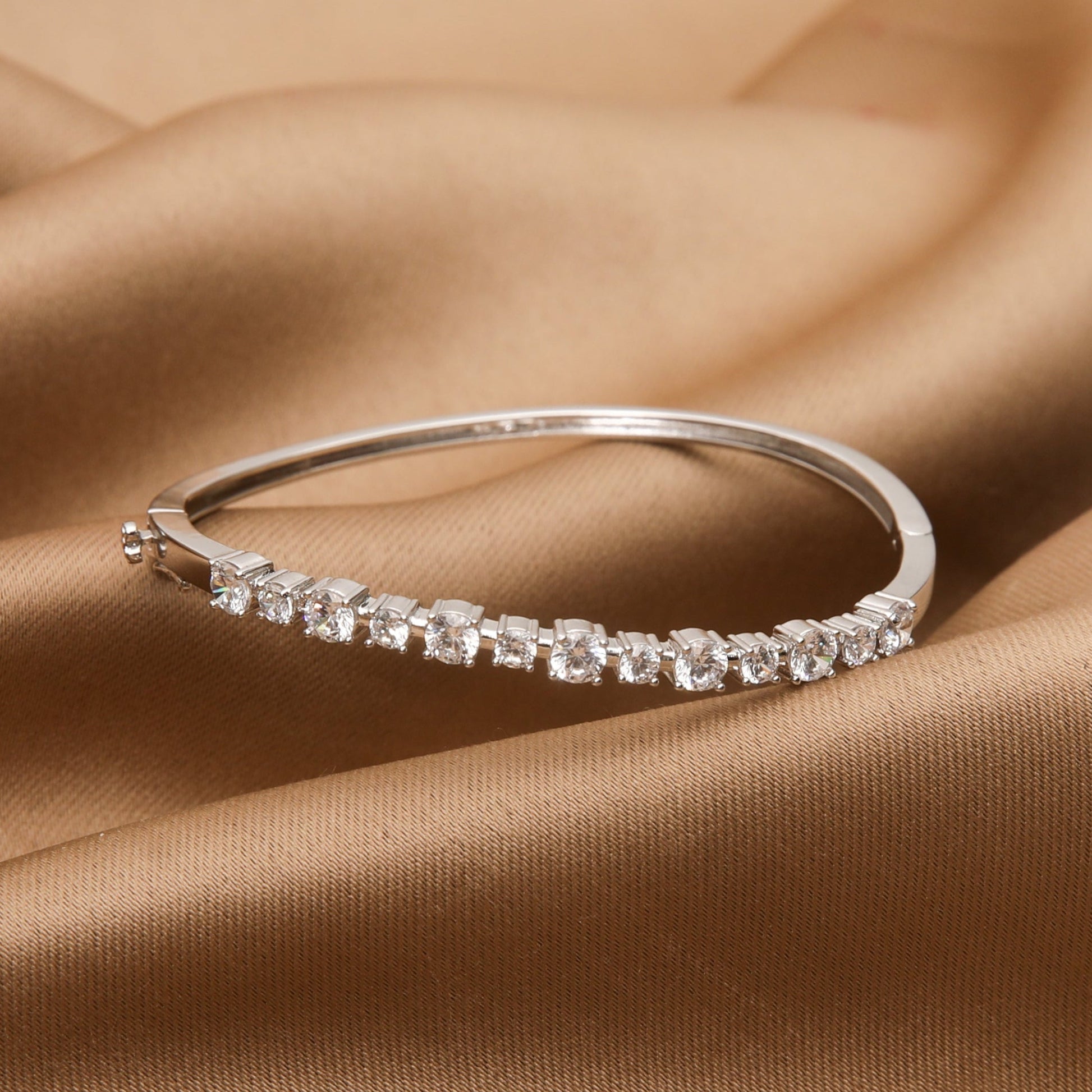 Waveform CZ Silver Cuff Bracelet