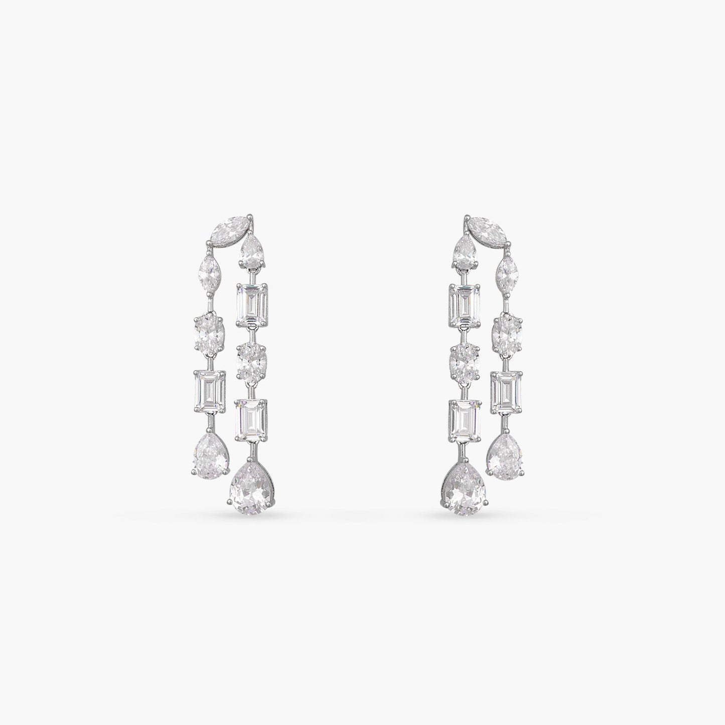 Duo Radiance CZ Silver Drop Earrings