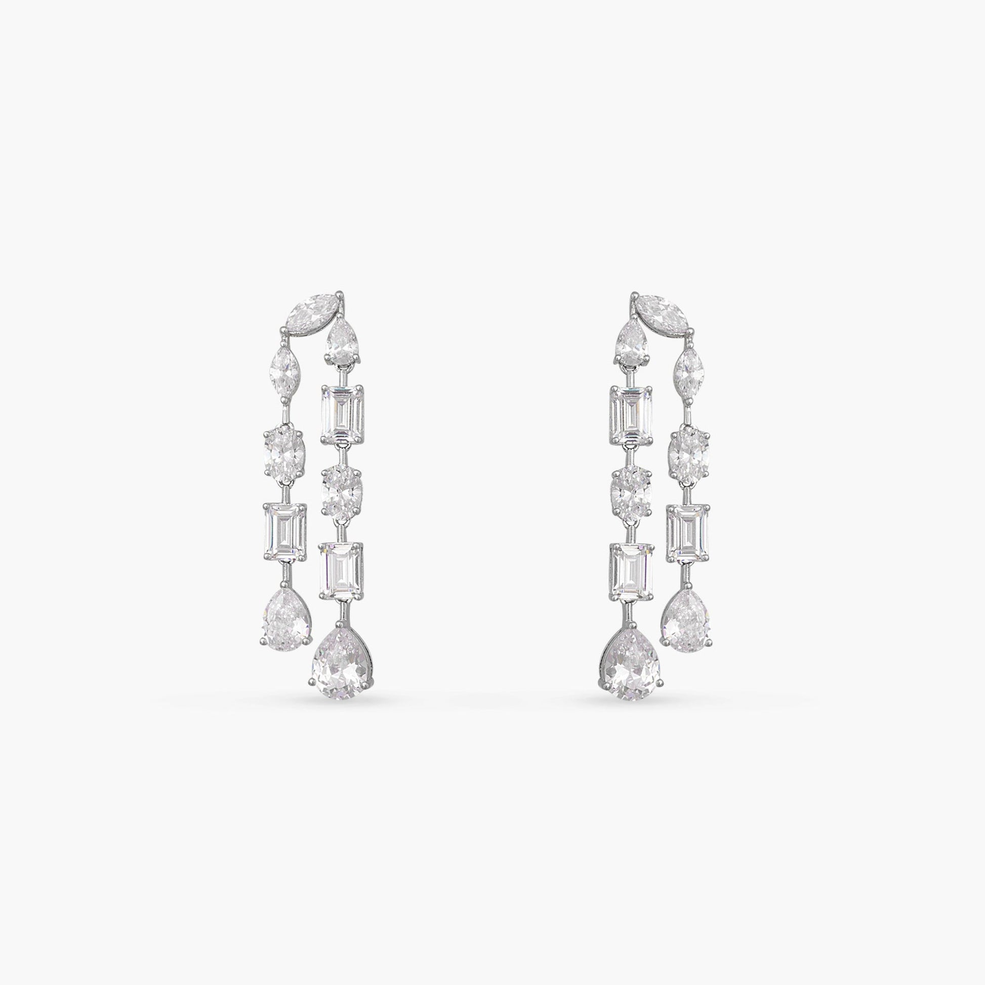 Duo Radiance CZ Silver Drop Earrings