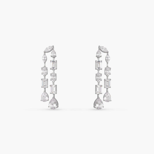 Duo Radiance CZ Silver Drop Earrings