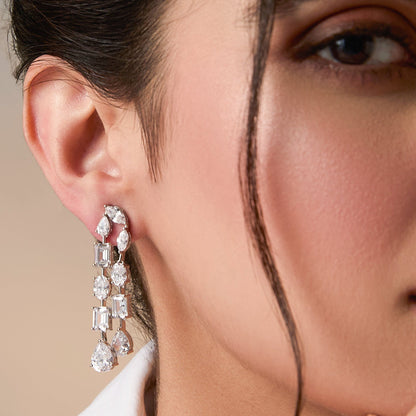 Duo Radiance CZ Silver Drop Earrings