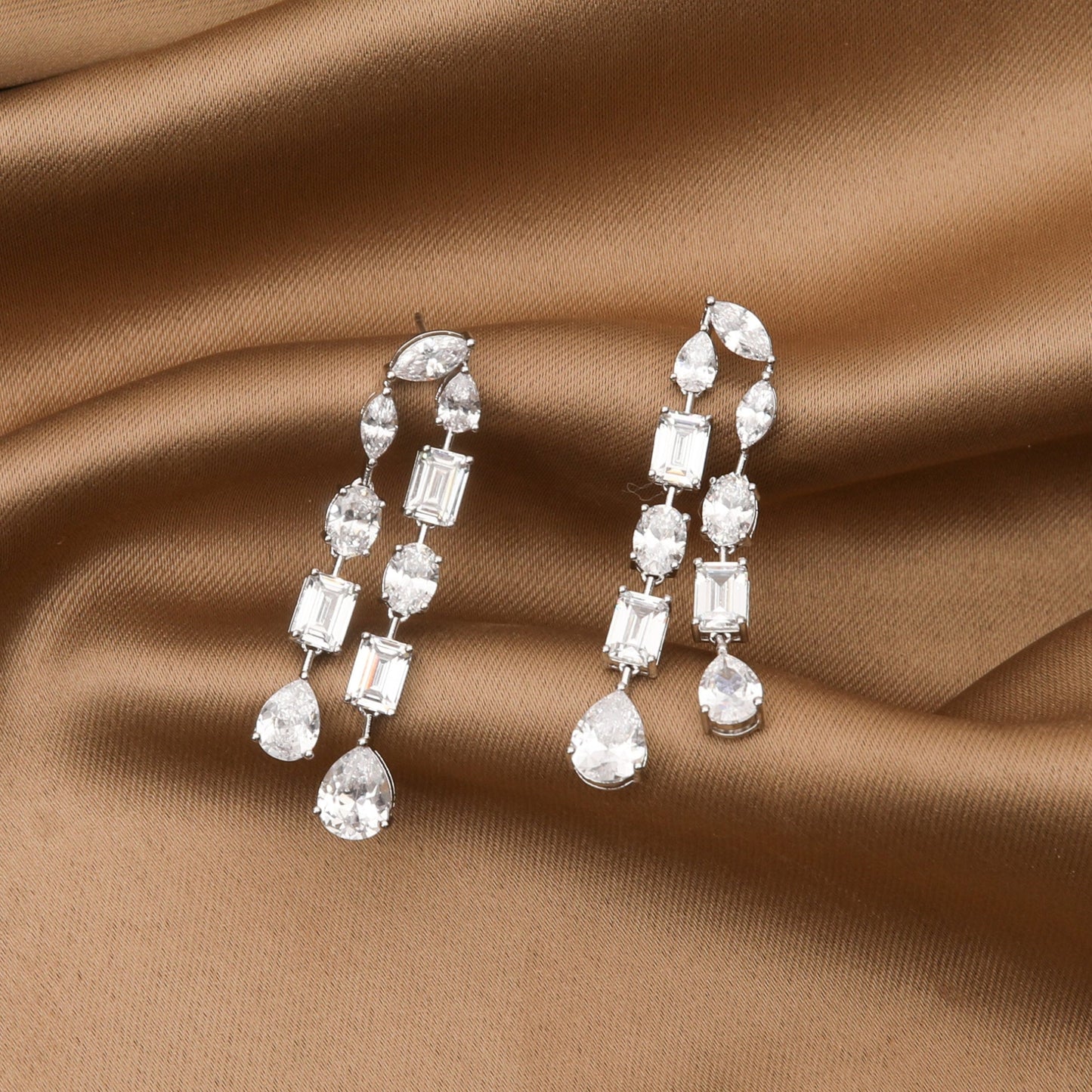 Duo Radiance CZ Silver Drop Earrings