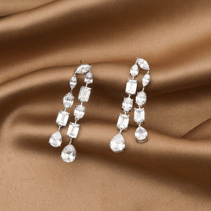 Duo Radiance CZ Silver Drop Earrings