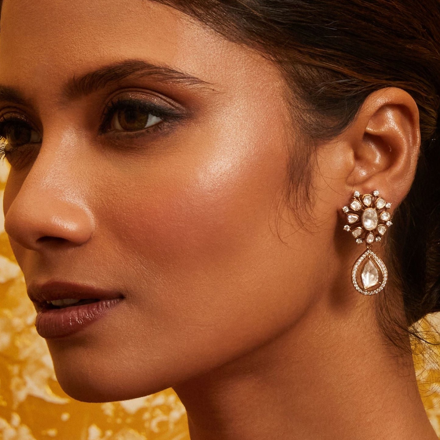 Moissanite Floral Silver Drop Earrings