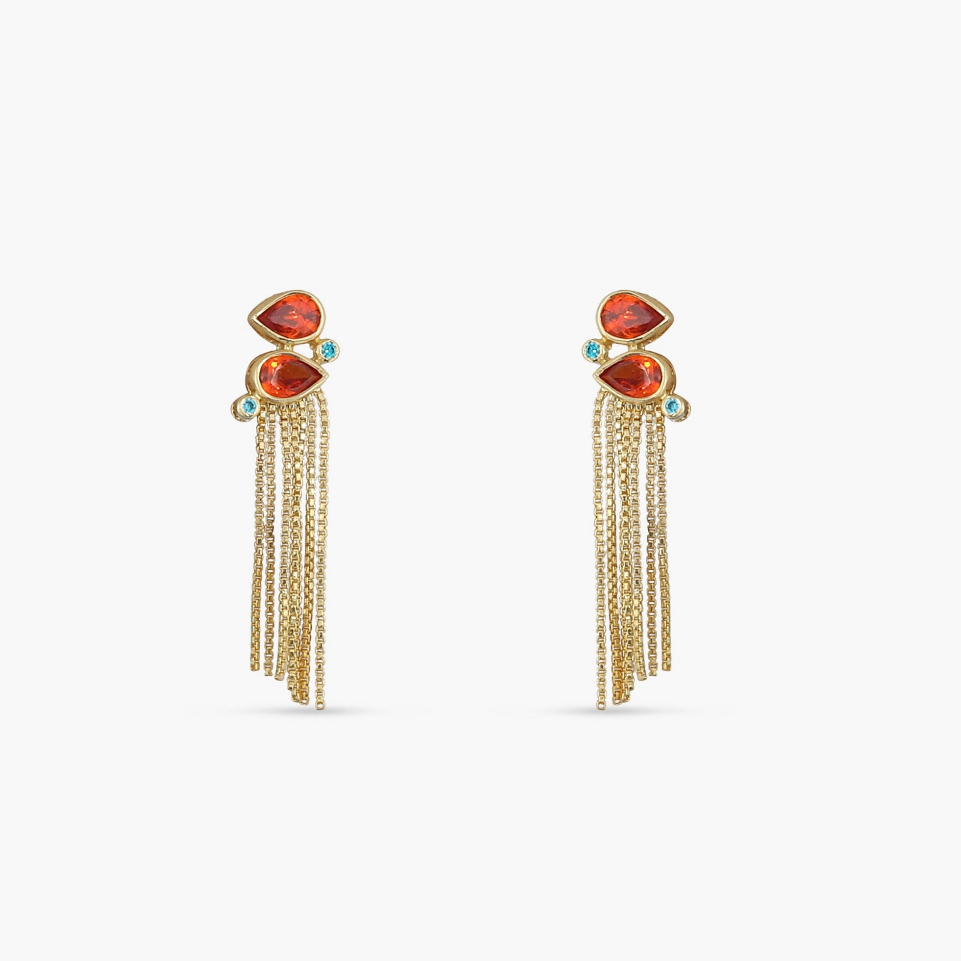 Fringe Twin Flame Gold Plated Silver Ethnic Earrings