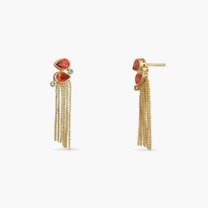 Fringe Twin Flame Gold Plated Silver Ethnic Earrings
