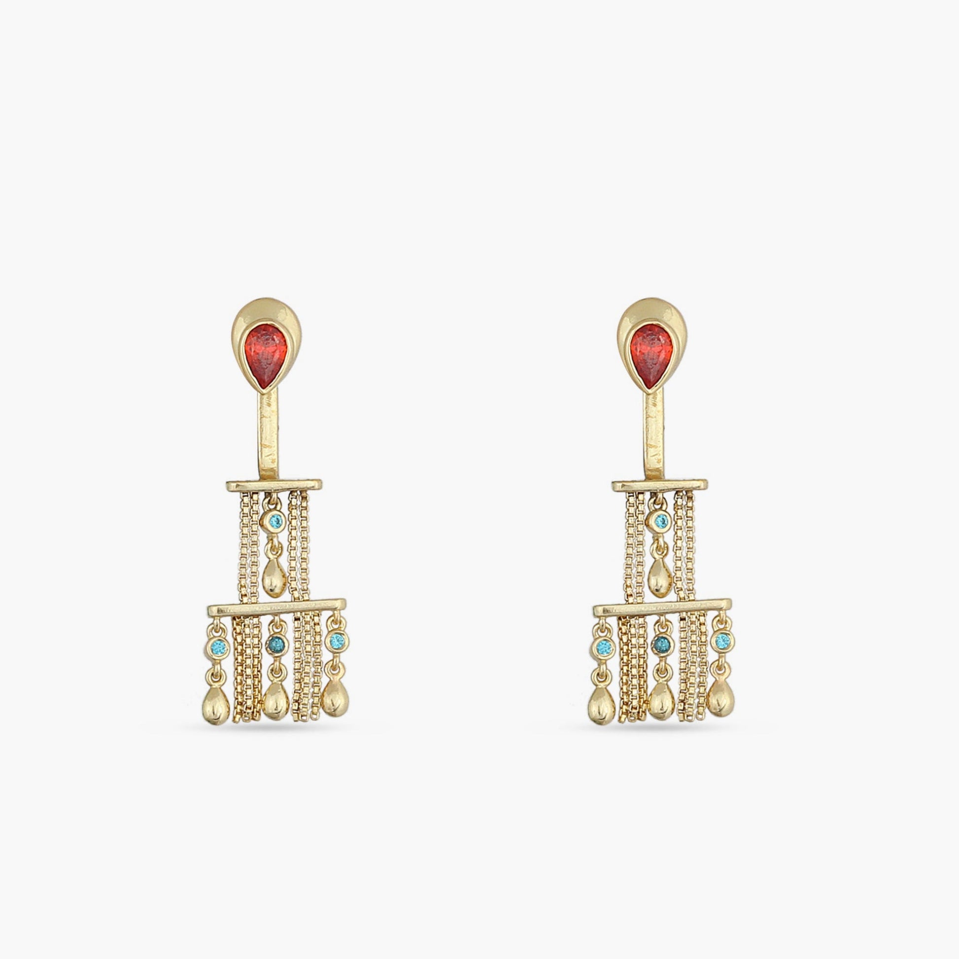 Fringe Tiered Sparkle Gold Plated Silver Statement Earrings