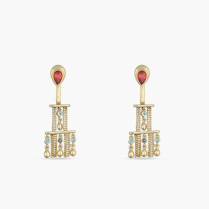 Fringe Tiered Sparkle Gold Plated Silver Statement Earrings