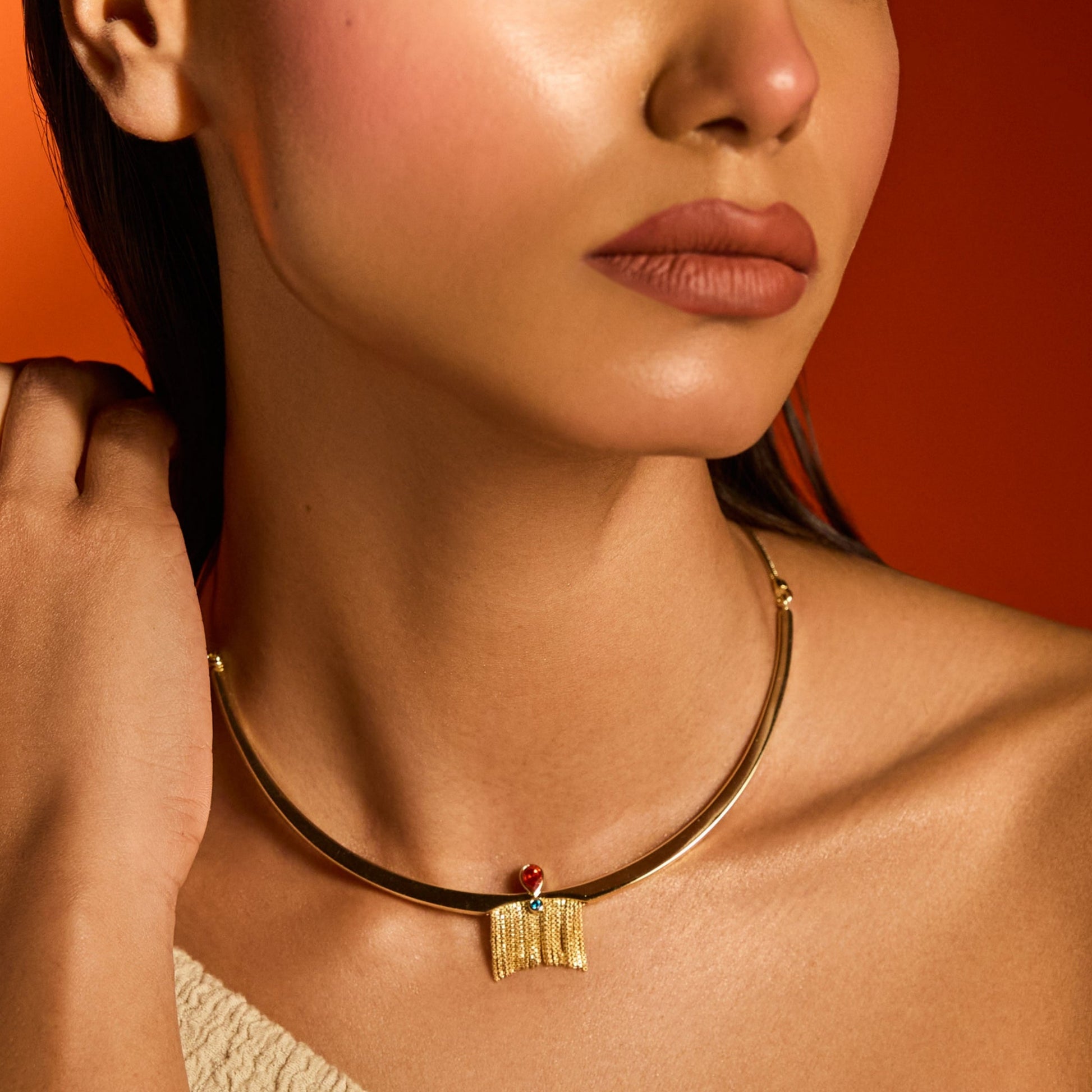 Fringe Fiesta Gold Plated Silver Hasli Necklace