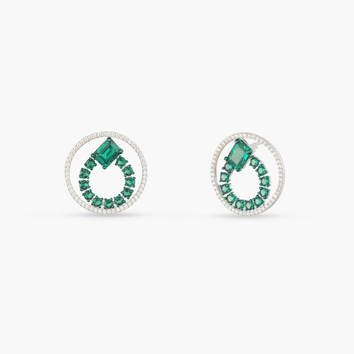 Emeraude Ivy Glow Round Silver Earrings