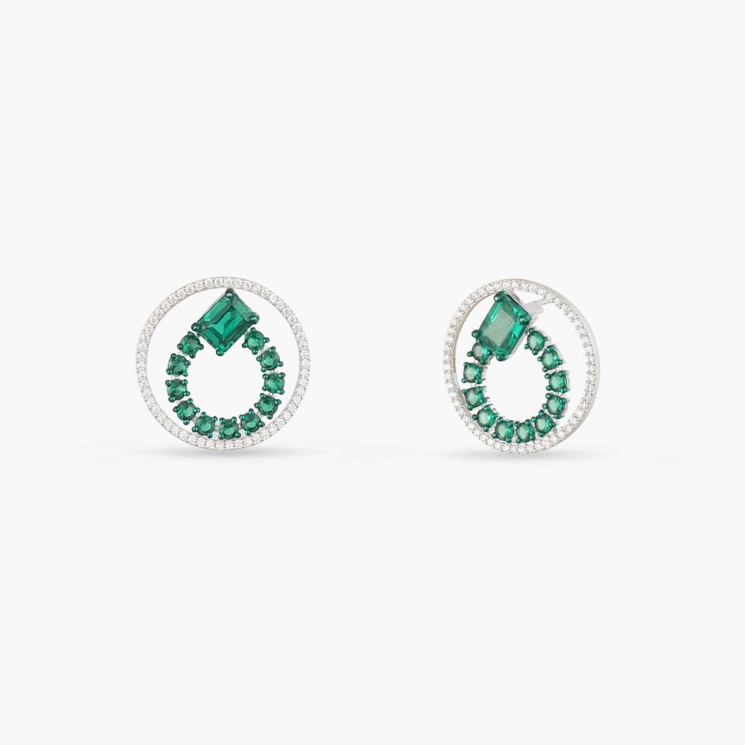 Emeraude Ivy Glow Round Silver Earrings