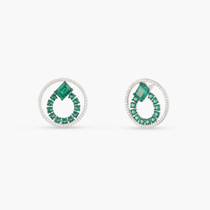 Emeraude Ivy Glow Round Silver Earrings