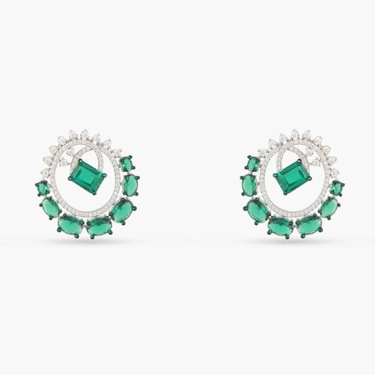 Emeraude Essence Round Silver Earrings