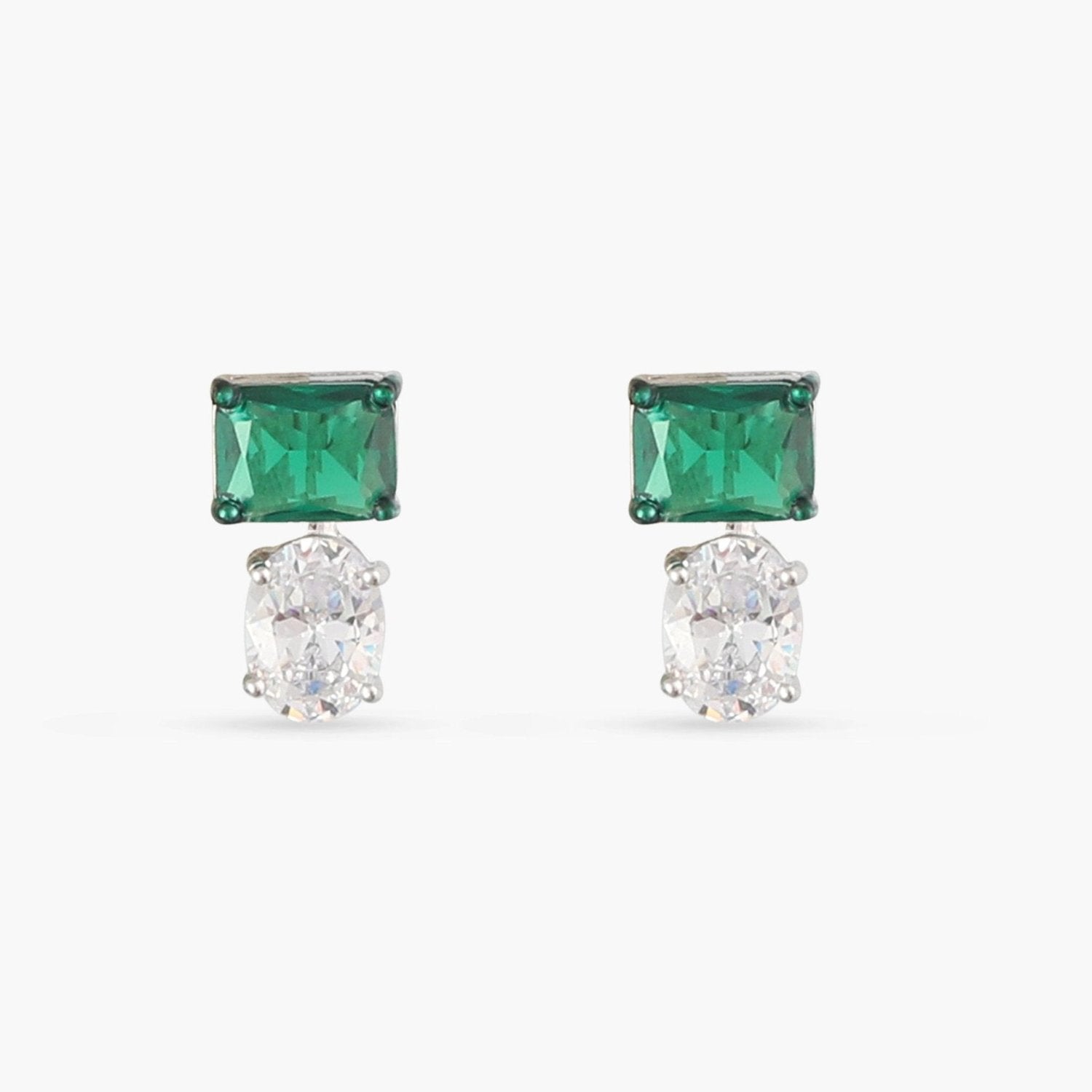 Emeraude Elegance Silver Stud Earrings