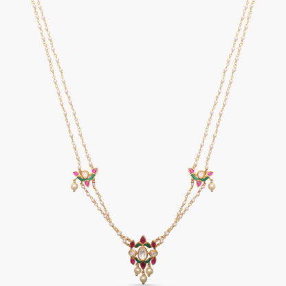 Malini Gold Plated Jadau and Pearl chain Short Necklace