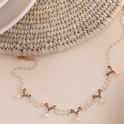Kusum Gold Plated Jadau and Pearl chain Choker