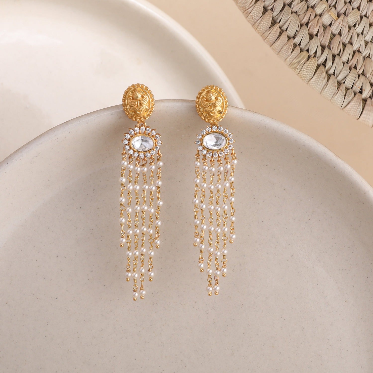 Pearls Studded Gold Plated Chandbali Earrings on Sterling Silver ER 16
