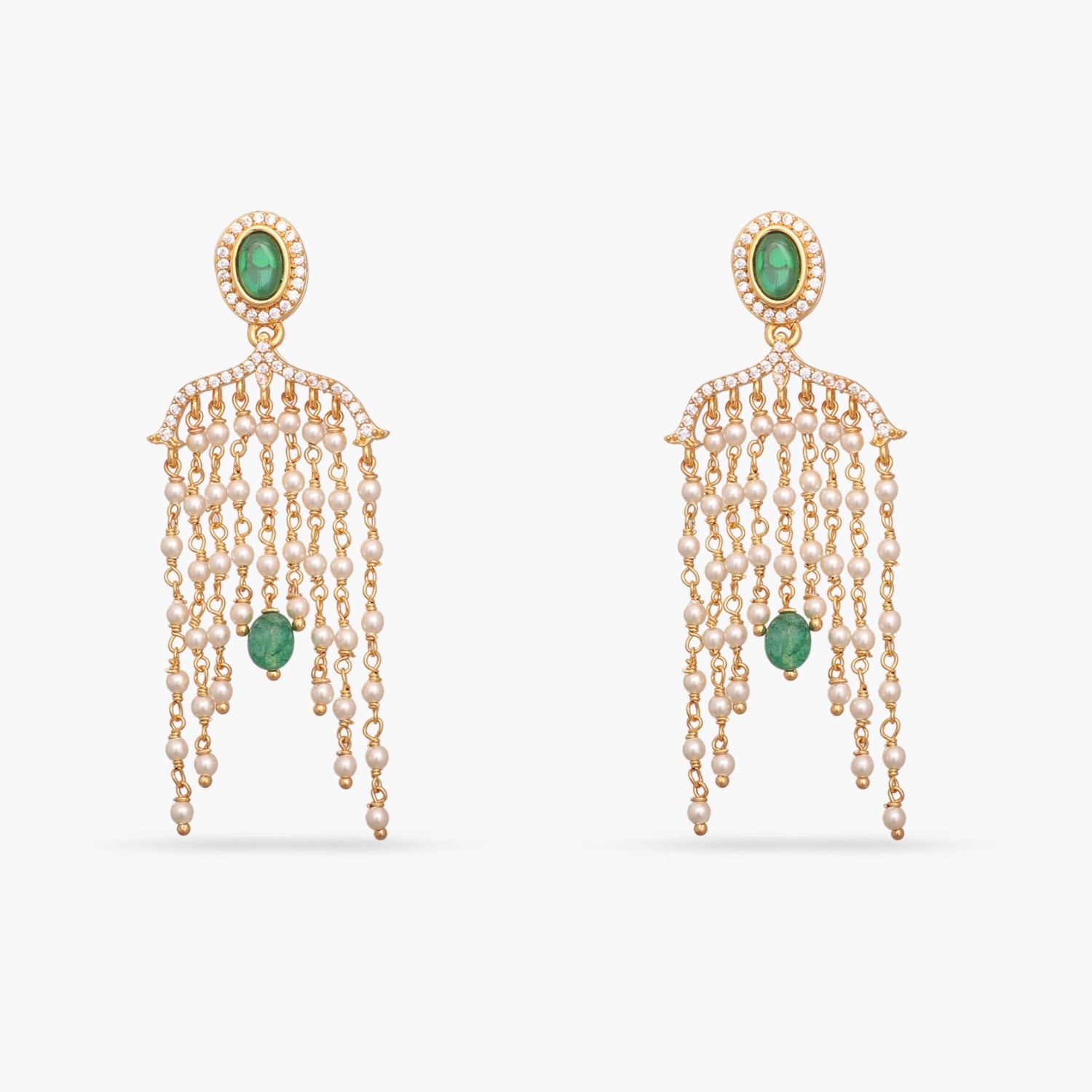 Myra Gold Plated Gemstone and Pearl chain Silver Earrings