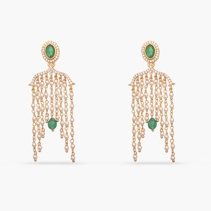 Myra Gold Plated Gemstone and Pearl chain Silver Earrings