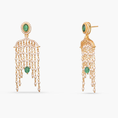 Myra Gold Plated Gemstone and Pearl chain Silver Earrings