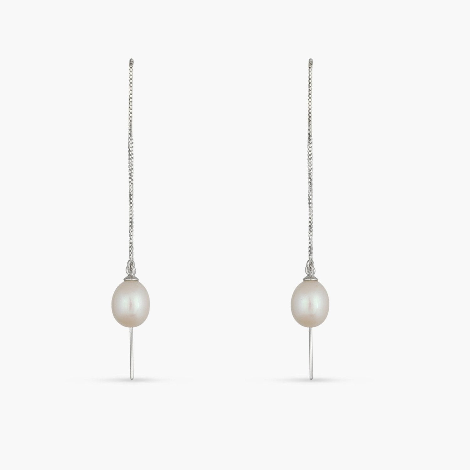 Aurora Pearl Silver Threader Earrings